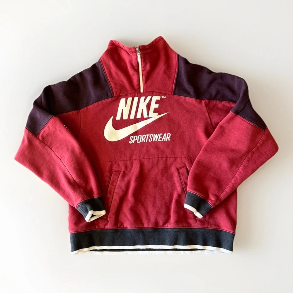 Nike Y2K Women’s Small Sportswear Red 1/4 Zip Sweater Jacket Spellout Swoosh